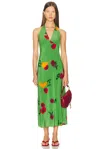 Staud Lucca Printed Silk-crepe Halterneck Midi Dress