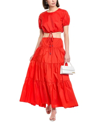Staud Lucca Tiered Midi Skirt In Red