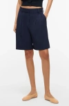 Staud Luisa Pleated Twill Shorts In Navy