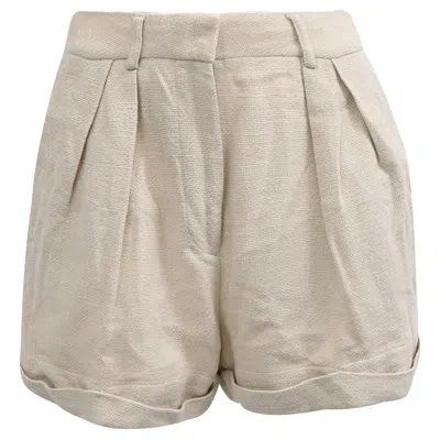 Staud Luisa Pleated Shorts In Ecru Cotton In Beige