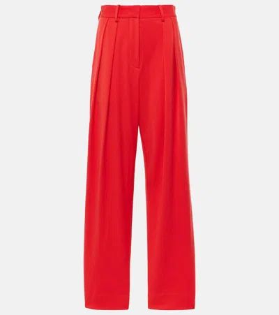 Staud Luisa Pleated Wide-leg Trousers In Red