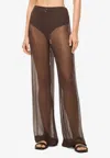 Staud Luke Crinkle Chiffon Pants In Brown