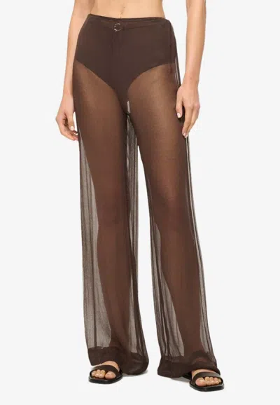 Staud Luke Crinkle Chiffon Pants In Brown