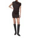 Staud Mabel One-shoulder Cap Sleeve Merino Wool Sweater Dress In Brown