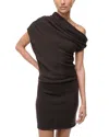 Staud Mabel One-shoulder Cap Sleeve Merino Wool Sweater Dress In Brown