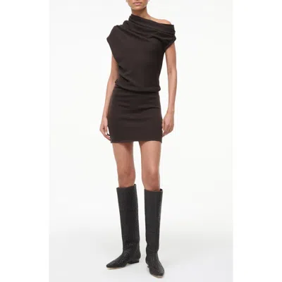 Staud Mabel One-shoulder Cap Sleeve Merino Wool Sweater Dress In Brown