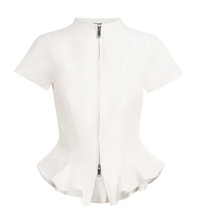 Staud Maelle Short-sleeve Blouse In White