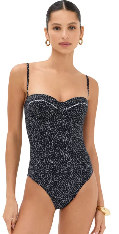Staud Maeve One Piece Black Woodblock Ditsy Floral