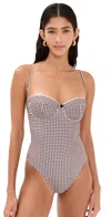Staud Maeve One Piece Dark Chocolate Micro Check In Dark Chocolate Micro Check