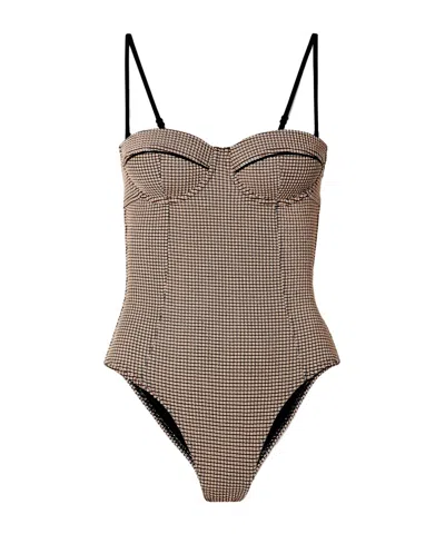 Staud Maeve Plaid Underwire Swimsuit In Brown