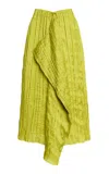 Staud Mai Crinkled-satin Midi Skirt In Green