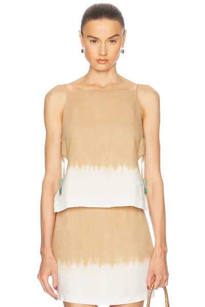 Staud Mancora Linen Top In Desert Tie Dye