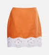 Staud Margaux Broderie Anglaise Linen Miniskirt In Orange