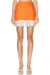 Staud Margaux Broderie Anglaise Linen Miniskirt In Apricot & White