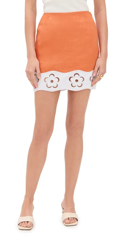 STAUD MARGAUX LINEN SKIRT APRICOT/WHITE