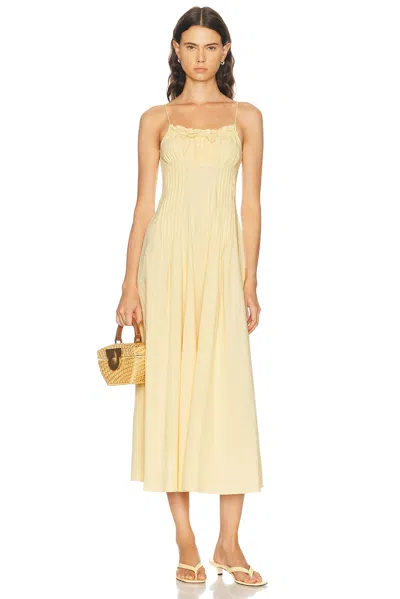 Staud Margi Ruffled Pleated Cotton-stretch Poplin Midi Dress In Yellow