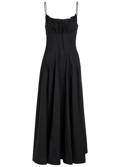 Staud Margi Pintuck Stretch-cotton Midi Dress In Black
