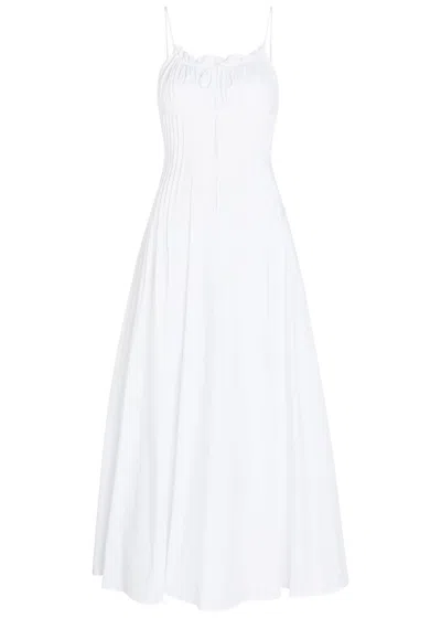 Staud Margi Pintuck Stretch-cotton Midi Dress In White