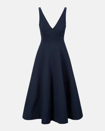 Staud Marieta Grosgrain Midi Dress In Navy