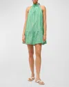 STAUD MARLOWE NECK-TIE COTTON STRIPE MINI A-LINE DRESS