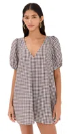 Staud Marsh Mini Dress Dark Chocolate Gingham In Dark Chocolate Gingham