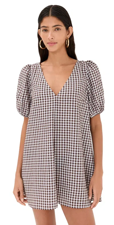 Staud Marsh Mini Dress Dark Chocolate Gingham