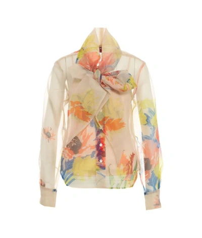 Staud Maryn Floral-print Blouse In Yellow