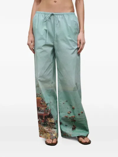 Staud Mateo Graphic-print Trousers In Blue