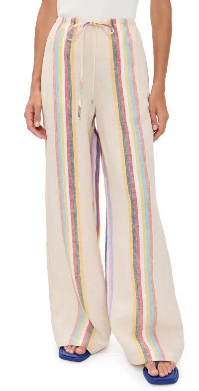 Staud Mateo Linen Pants Day Trip Stripe In Multi