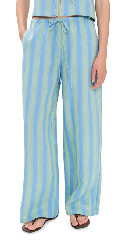 Staud Mateo Linen Pants Seaport Stripe In Blue