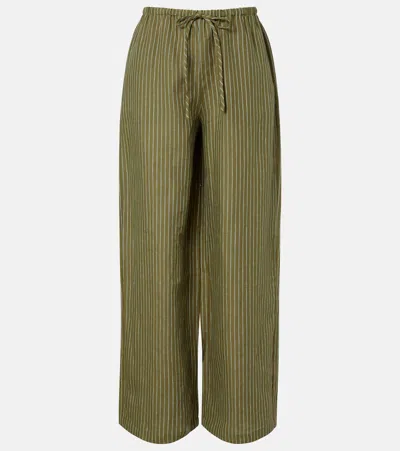 Staud Mateo Pinstripe Linen Wide-leg Pants In Green