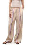 Staud Mateo Placed Stripe Linen Drawstring Pants In Neutral