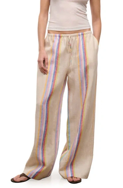 Staud Mateo Placed Stripe Linen Drawstring Pants In Neutral
