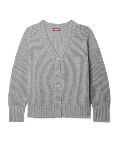 Staud Matilda Ribbed Knit Wool Blend Cardigan In Gray