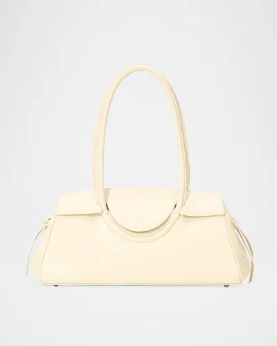 Staud Maude Fold-over Flap Leather Shoulder Bag In Cream