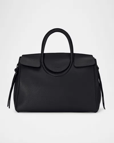 Staud Maude Fold-over Flap Leather Top-handle Bag In Black