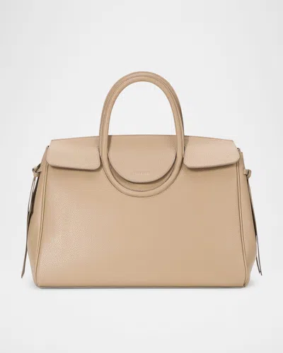 Staud Maude Fold-over Flap Leather Top-handle Bag In Dune