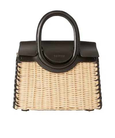 Staud Maude Mini Leather-trimmed Raffia Tote In Neutral