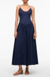 Staud Dena Cotton Midi Dress In Navy
