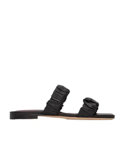 Staud Maya Leather Flat Sandals In Black