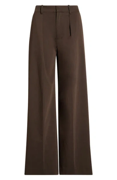 Staud Maysen Wide Leg Pleated Pants In Brown