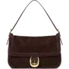 Staud Medium Harlow Suede Shoulder Bag With Faux Shearling Trim In Brown