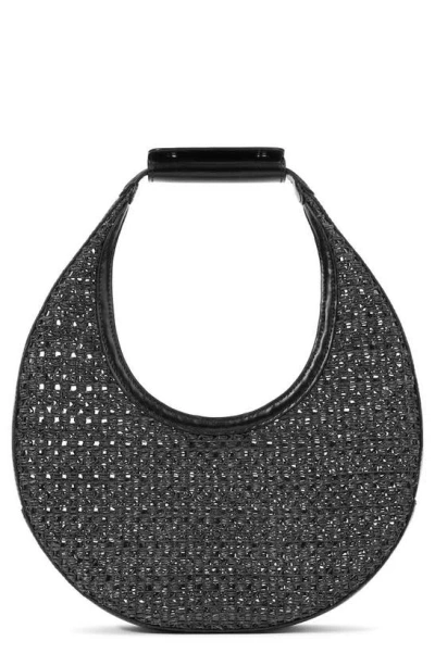 Staud Medium Raffia Moon Shoulder Bag In Black