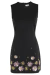 Staud Dahlia Beaded-flower Sleeveless Mini Dress In Black