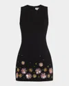 Staud Dahlia Beaded-flower Sleeveless Mini Dress In Black
