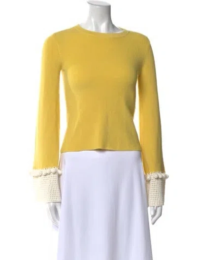Pre-owned Staud Merino Wool Bateau Neckline Top In Yellow