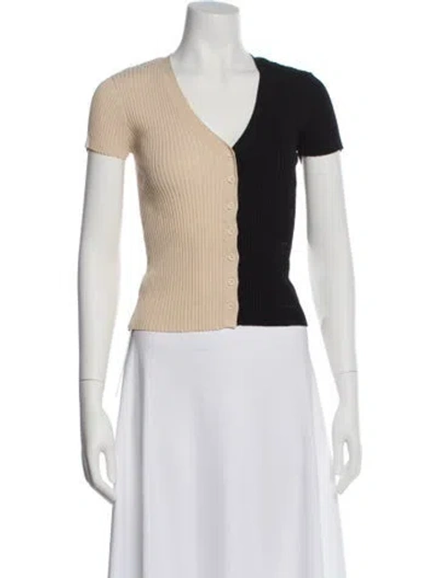 Pre-owned Staud Merino Wool Colorblock Pattern Top In Brown