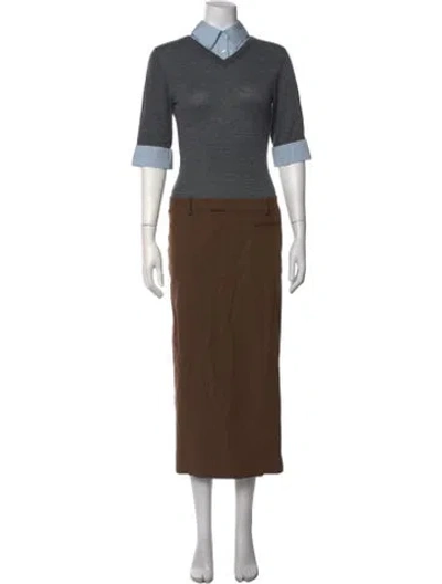 Pre-owned Staud Merino Wool Long Dress In Brown