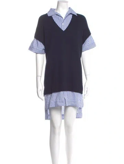 Pre-owned Staud Merino Wool Mini Dress In Blue