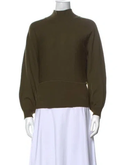 Pre-owned Staud Merino Wool Mock Neck Sweater In Green